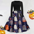 thumbnail image 2 of Women's Stylish Halloween Printed Casual Dress for Parties Celebrations Everyday Wear Fall Long Sleeve A-Line Party Dresses with Belt, 2 of 2