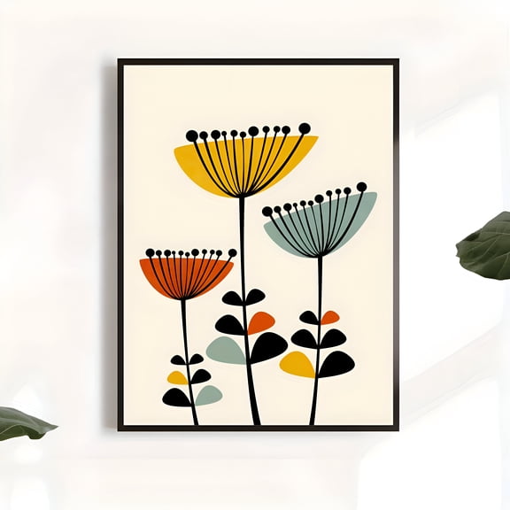 Vintage Mid Century Modern Botanical Flowers Wall Art Poster Illustration Decor for Home Office Bedroom Living Room Kitchen, UNFRAMED 8x12