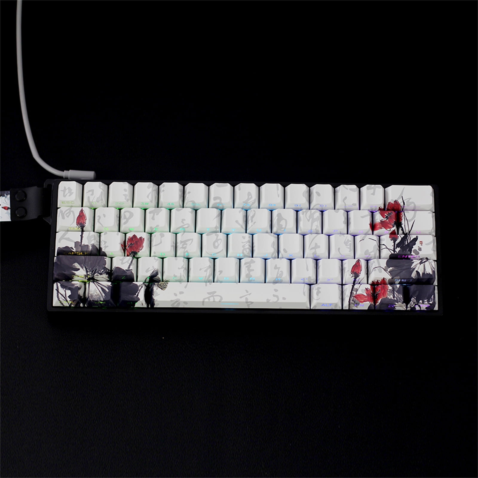 PBTs Keycaps for Mechanical Keyboards 65 Percent Layout Japanese Plums Blossoms Theme OEM Height Profile with Oil Resistant Coating