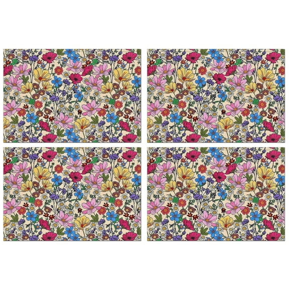 Pioneer Flower Floral Print Pattern Summer Placemats Table Placemats Set Of 4-Linen Kitchen Washable Placemats Table Mats 12x18 Inch Non-Slip Heat Resistant
