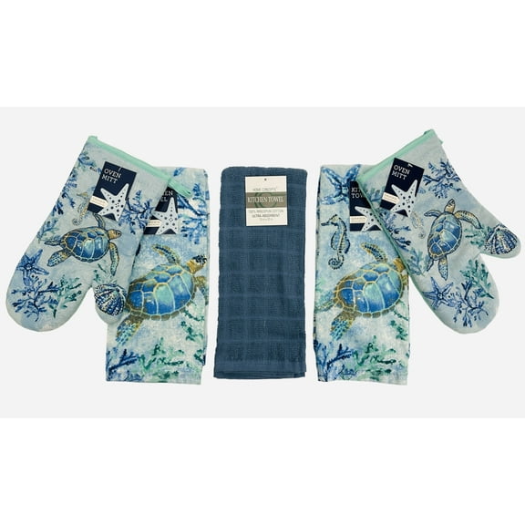 Serafina Home Sea Turtle, Sea Coral And Starfish Kitchen Set Of 5