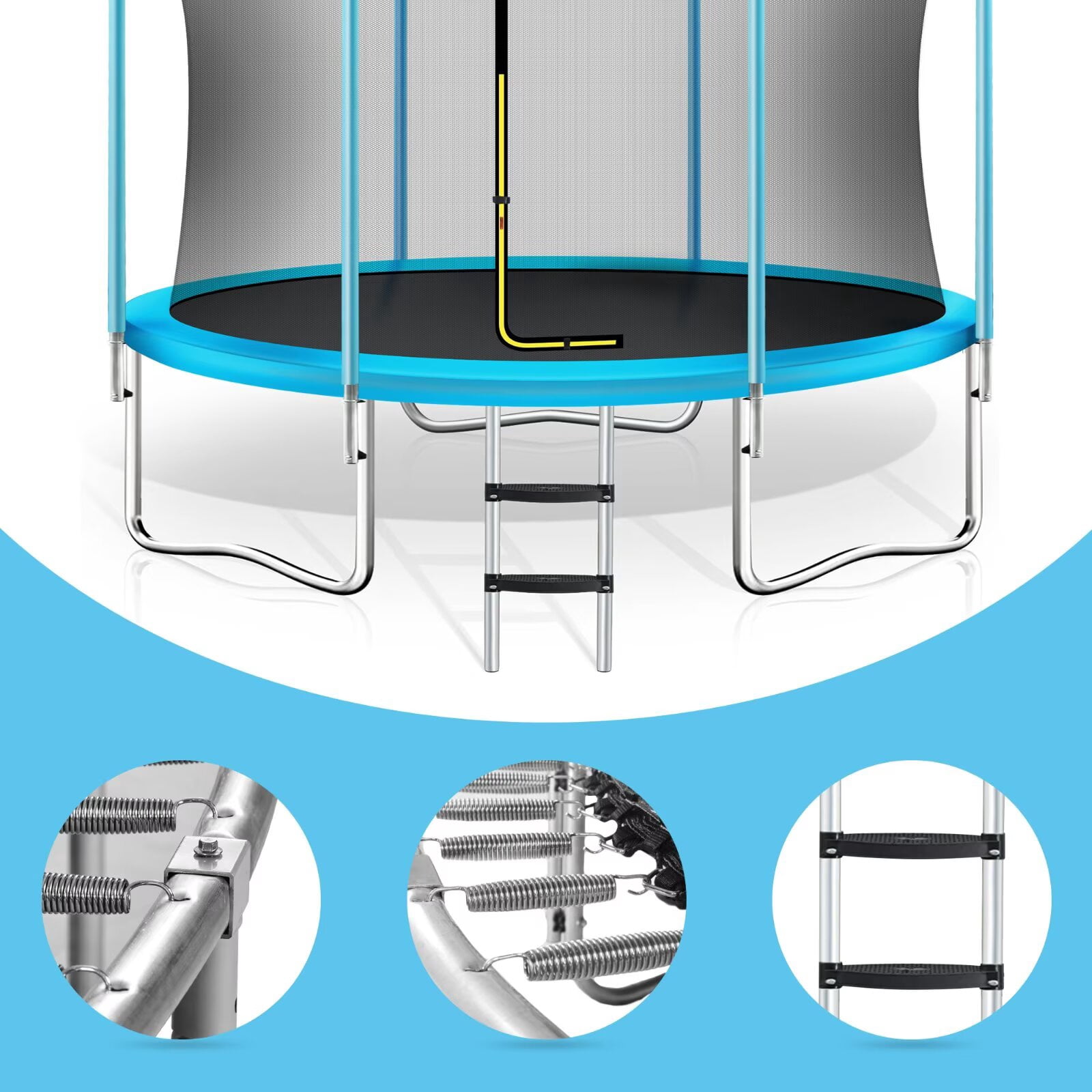 8FT Trampoline for Kids with Safety Enclosure Net, Basketball Hoop and Ladder, Easy Assembly Round Outdoor Recreational Trampoline