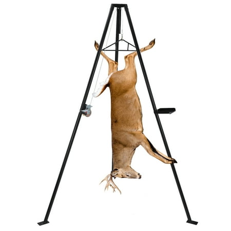 Adjustable Height Deer Hanger with Stable Triangular Hook and Thoughtful Tool Tray 500 LBS Capacity Game Hoist Tripod