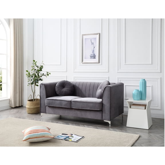 Seaside Serenity Loveseat - Soft Velvet, Chrome Legs, Pocket Coil - 65" Gray Sofa