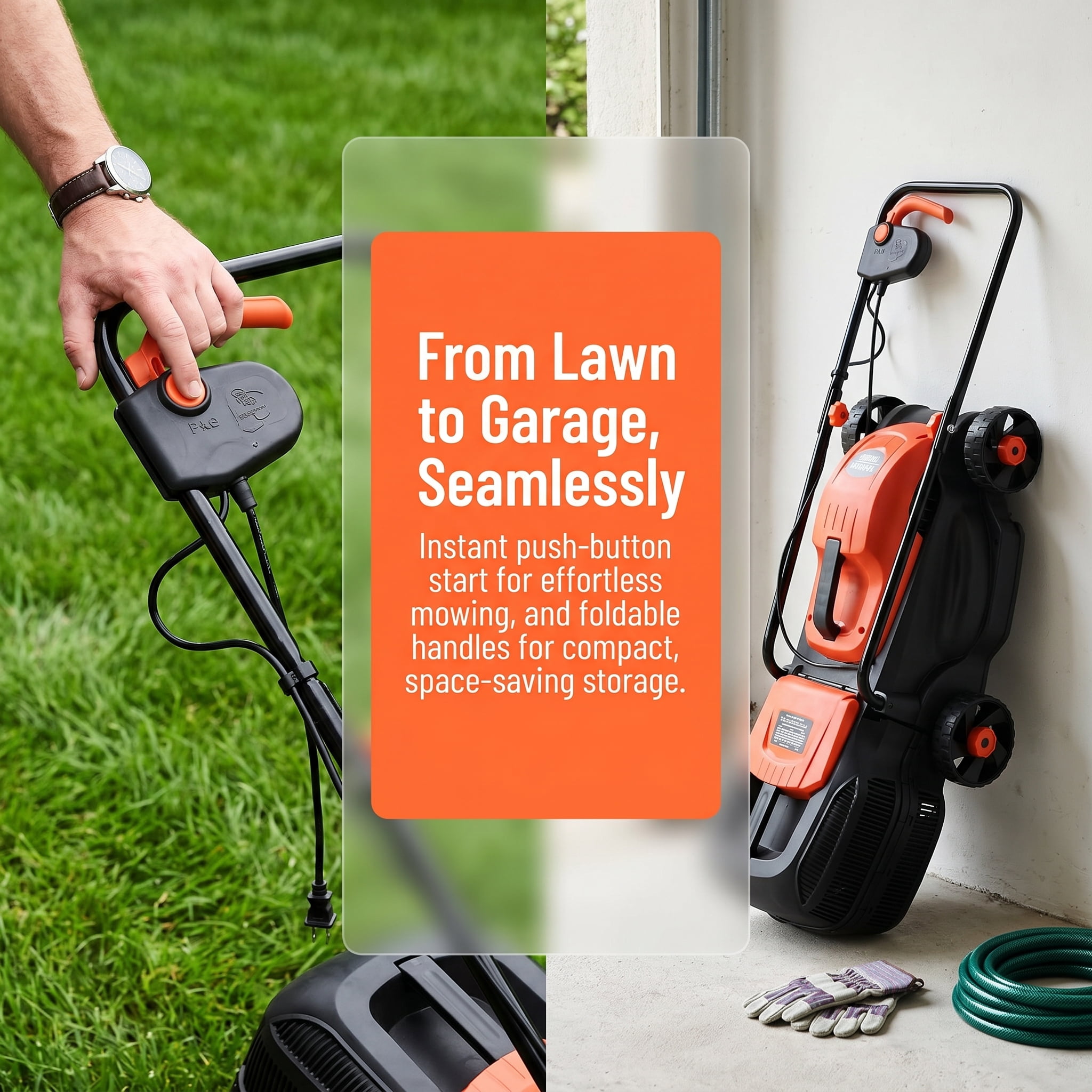 Kepooman 14” 12-Amp 120V Corded Electric Push Lawn Mower, Height Adjustable, with Grass Bag, Red