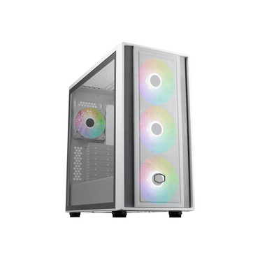 Cooler Master MasterBox 600 ATX White Mid-Tower Case, Back-Connected Motherboard Asus|MSI|Gigabyte, 410mm GPU Max,*420mm AIO Max, Type C, Tempered Glass, Triple 140mm SickleFlow PWM, FineMesh Airflow