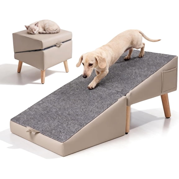 Dog Ramp for Couch & Bed, 2-in-1 Dog Stairs for Small and Medium Dogs &Cats, 16'' Indoor Pet Ramp with 23°Gentle Slope, Non-Slip Felt, Joint Protection for Senior & Injured Pets, Sturdy Ottoman-Style