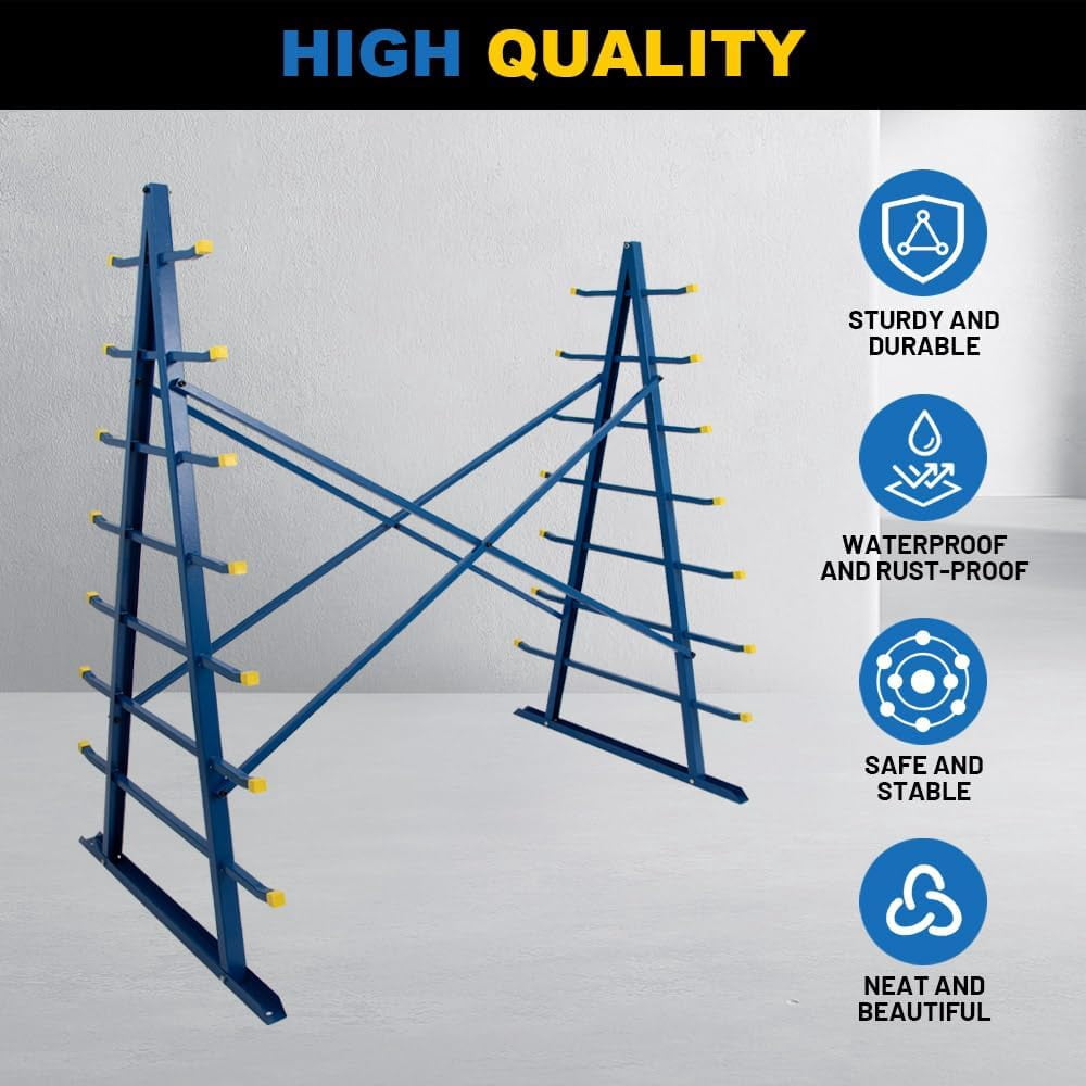Yeeoy Steel Horizontal Storage Rack, 7 Tier Detachable Lumber Storage Rack, Heavy Duty Adjustable Pipe Rack Lumber Organizer Shelf for Garage Workshop Shed Basement, Blue