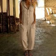 thumbnail image 2 of Women's Cotton Sleeveless Hooded Jumpsuit Button‑Front Utility‑Style Loose One‑Piece Long Pants with Multi‑Pockets Khaki XL(XL), 2 of 7