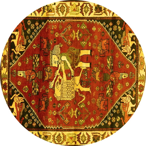 Ahgly Company Machine Washable Indoor Round Animal Yellow Traditional Area Rugs, 7' Round