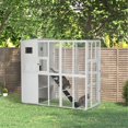 thumbnail image 1 of PawHut Large Wooden Outdoor Cat House With Large Run For Play, White, 1 of 9