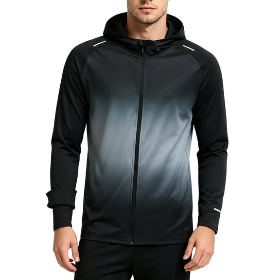 hoksml Men's Gradient Hooded Running Jacket Full Zip Quick Dry Lightweight Athletic Windbreaker for Outdoor Gym Cycling Daily Wear