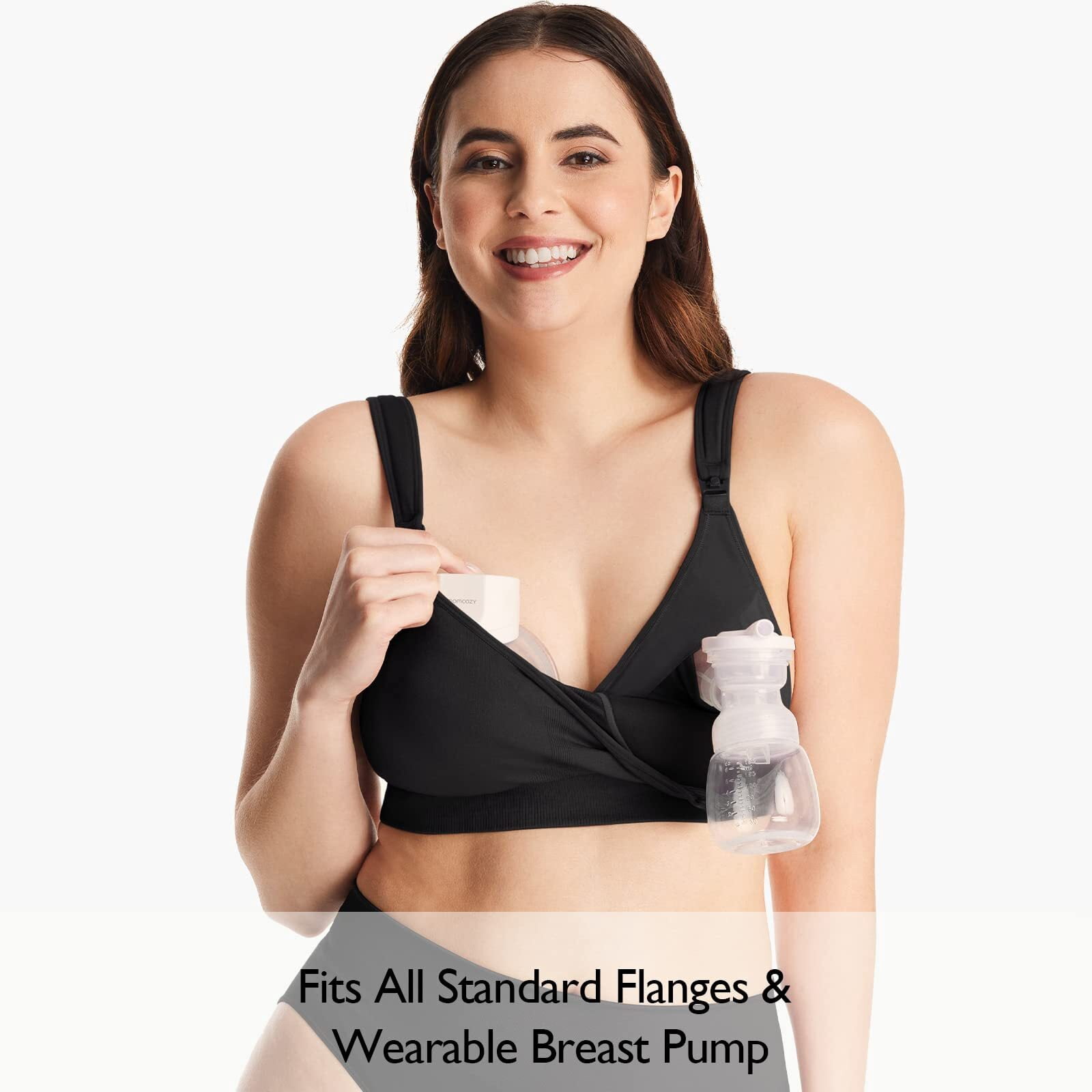 Momcozy Lycra Pumping Bra Hands Free with Fixed Padding for Good Shaping, Comfortable Support Pumping and Nursing Bra in One, Seamless Maternity Breast Pump Bra & Maternity Bra
