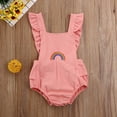 thumbnail image 2 of Cute Newborn Baby Girl Ruffled Sleeve Backless Romper Bodysuit One-Piece Cotton Rainbow Sunsuit Boho Outfit, 2 of 4