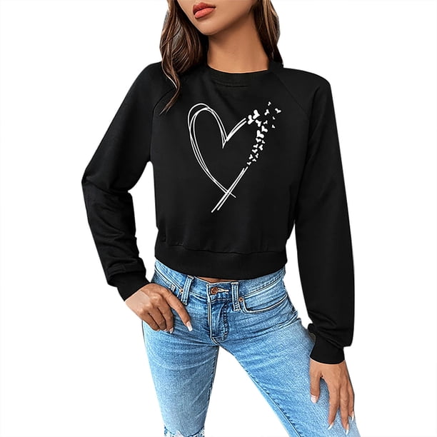 Gibobby Sudadera mujer Sudaderas Camisa de Cuello Redondo Sólido de Manga Larga para Mujer atlético(Negro,CH)