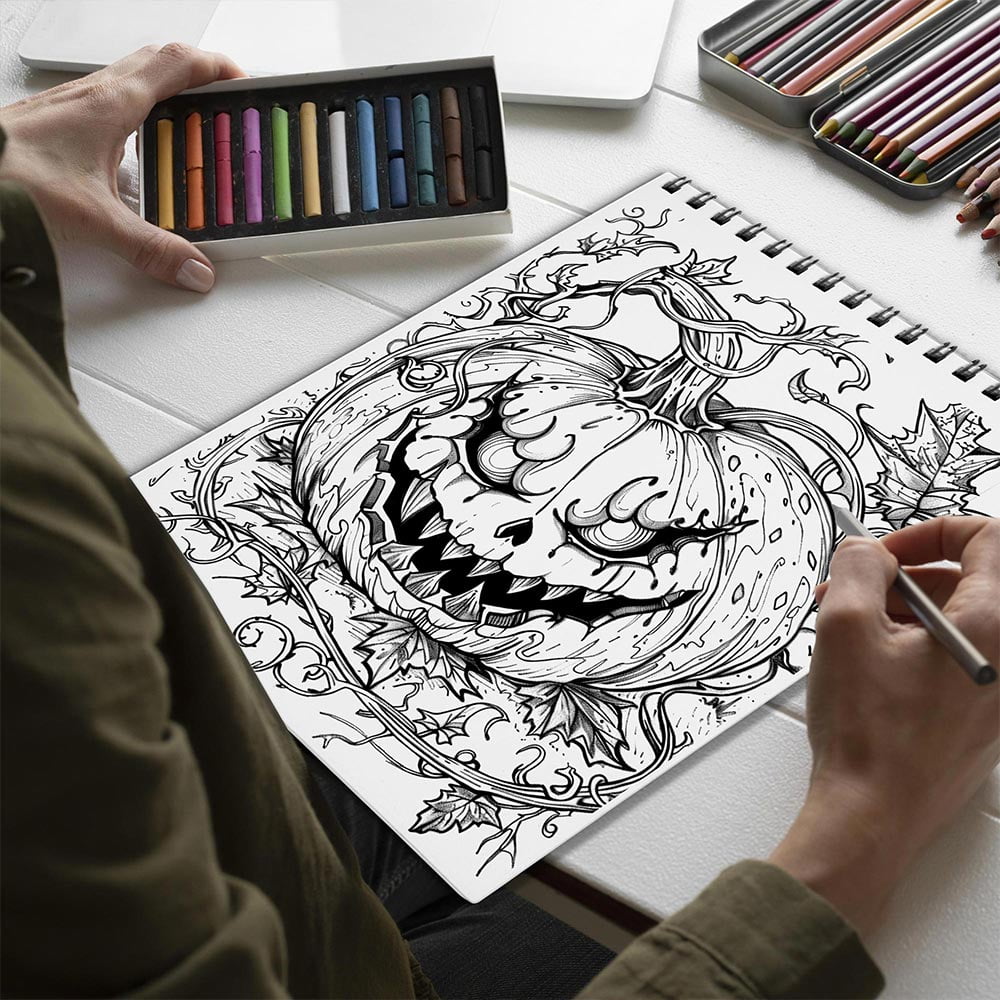 Netecom Horror Pumpkin Halloween Coloring Book for Adults, Spiral Bound, Soft Cover