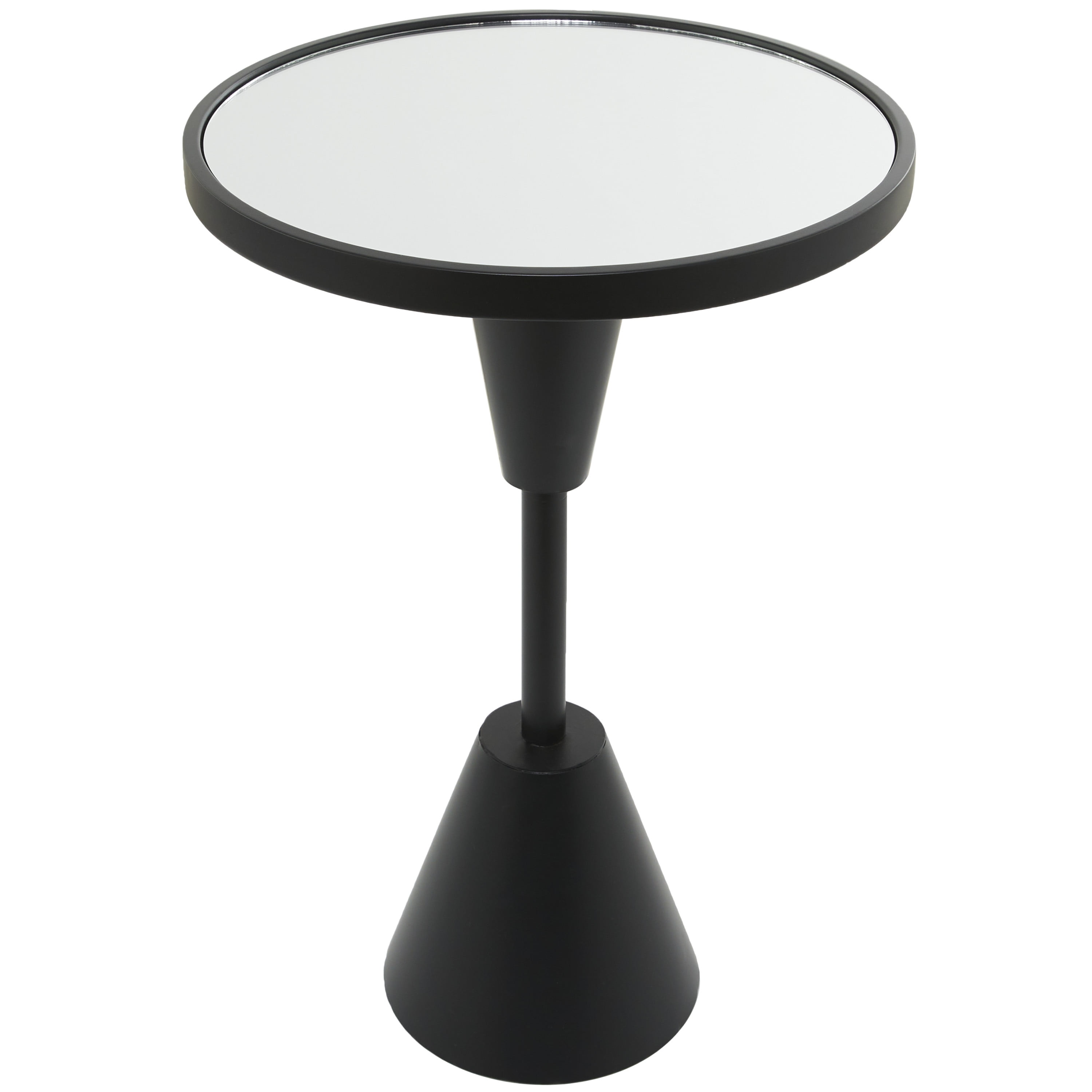 DecMode 16" x 24" Black Metal Pedestal Base Accent Table with Mirrored