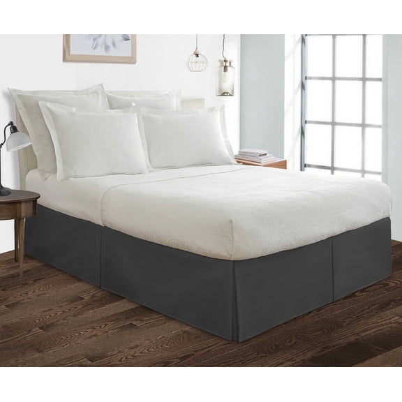 Full Size Tailored Drop Pleated Solid Bed Skirt with Adjustable Elastic Belt Microfiber Fabric Fade & Wrinkle Resistant Bed Frame Cover Easy to Fit & Care (18 Inch Drop, Dark Gray)