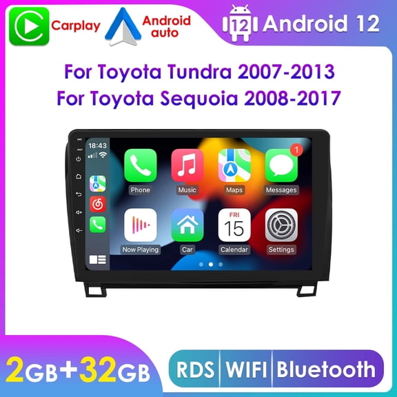 For Toyota Tundra 2007-2013 Sequoia 2008-2017 Apple Carplay Android 12 Bluetooth GPS Navigation 2 32GB Car Stereo Radio Audio System