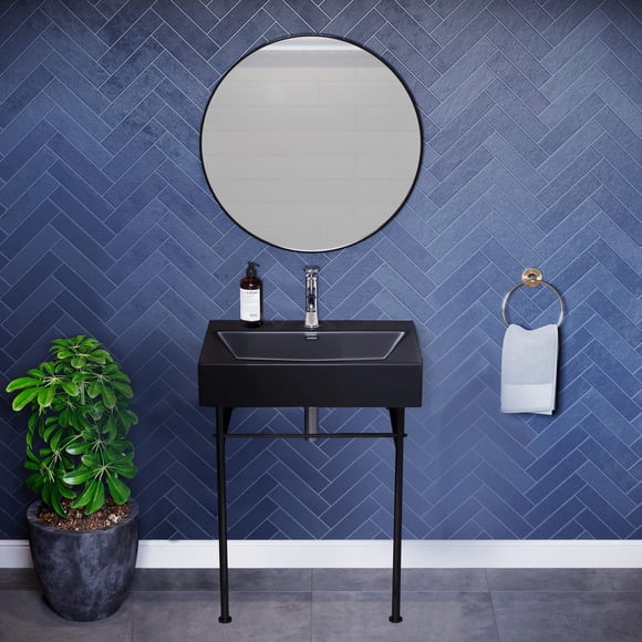 Swiss Madison Claire 24" Ceramic Console Sink in Matte Black Basin
