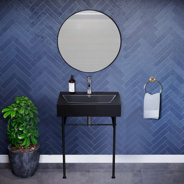 Swiss Madison Claire 24" Ceramic Console Sink in Matte Black Basin