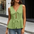 thumbnail image 6 of Tsesme Women's Front Tie Tank Tops, Eyelet Embroidered V Neck Shirts, Sleeveless Ruffled Hem Summer Vacation Blouses S, 6 of 8