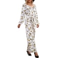 thumbnail image 2 of Doublju Womens Casual Long Sleeve Waist Band Wide Leg Jumpsuit With Plus Size, 2 of 4