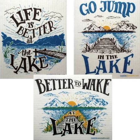 Swedish Dishcloths Lake Life Set Of 3 (One Of Each Design) Eco Friendly Cloth