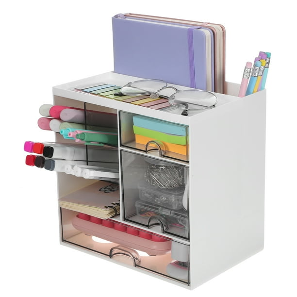 Organizador de escritorio con cajones, organizador multifuncional para escritorio, organizador de encimera, portalápices, suministros de oficina