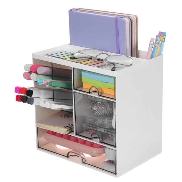 Organizador de escritorio con cajones, organizador multifuncional para escritorio, organizador de encimera, portalápices, suministros de oficina
