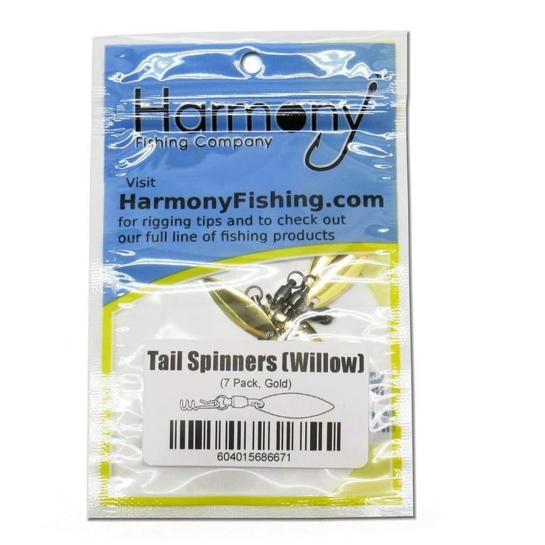 Harmony Fishing Company - 7 Pack Tail Spinners (hitchhikers for Soft Plastic/senko Fishing Lures, Willow or Colorado Blade) Willow Blade (7 Pack, Gol
