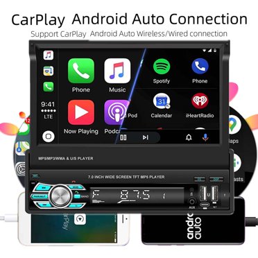 ESSGOO 7 Inch Single DIN Flip Out Car Stereo With Bluetooth, CarPlay & Android Auto