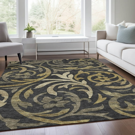 Addison Rugs Chantille Indoor/Outdoor Transitional Swirls Black Washable Rectangle Rug, 5' x 7'6"