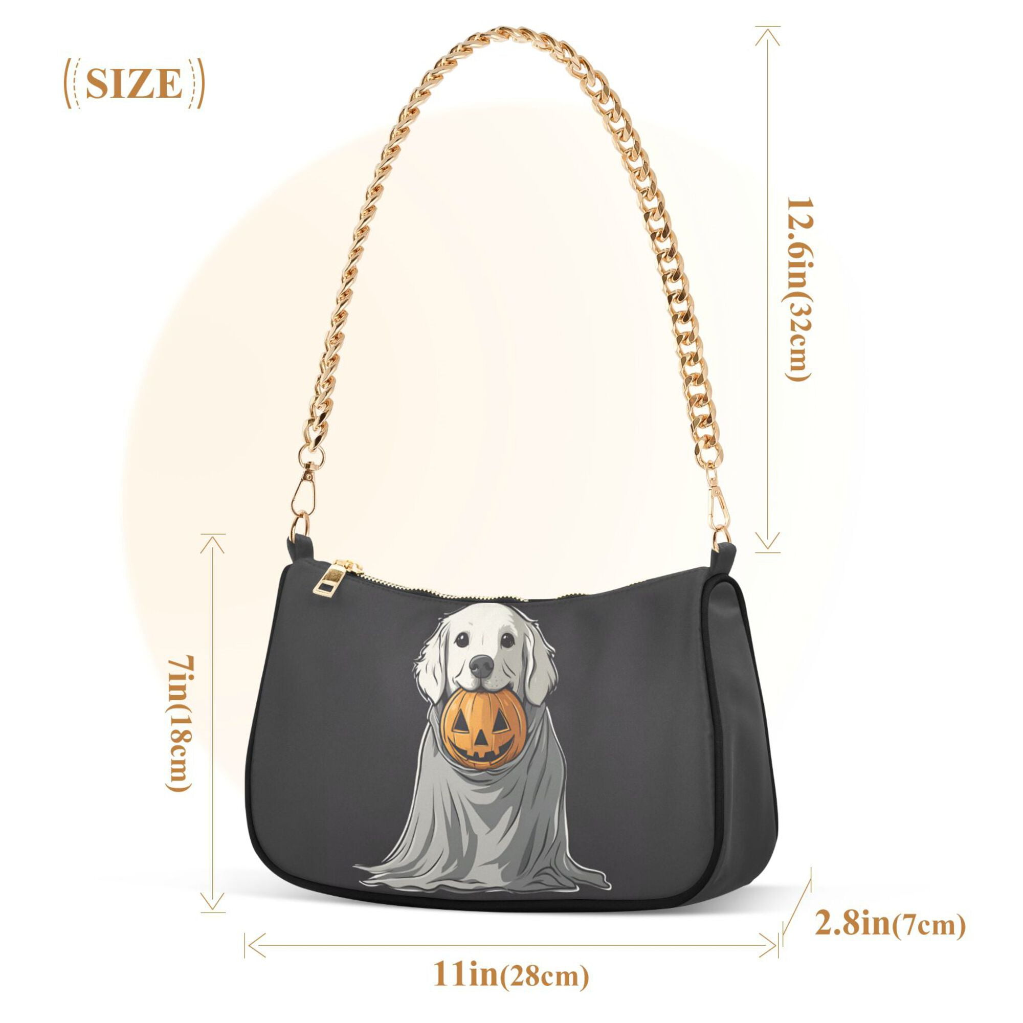 FORMRS Womens Shoulder Bag with Chain Strap Clutch Purse Cute Tote Handbag, White Halloween Dog