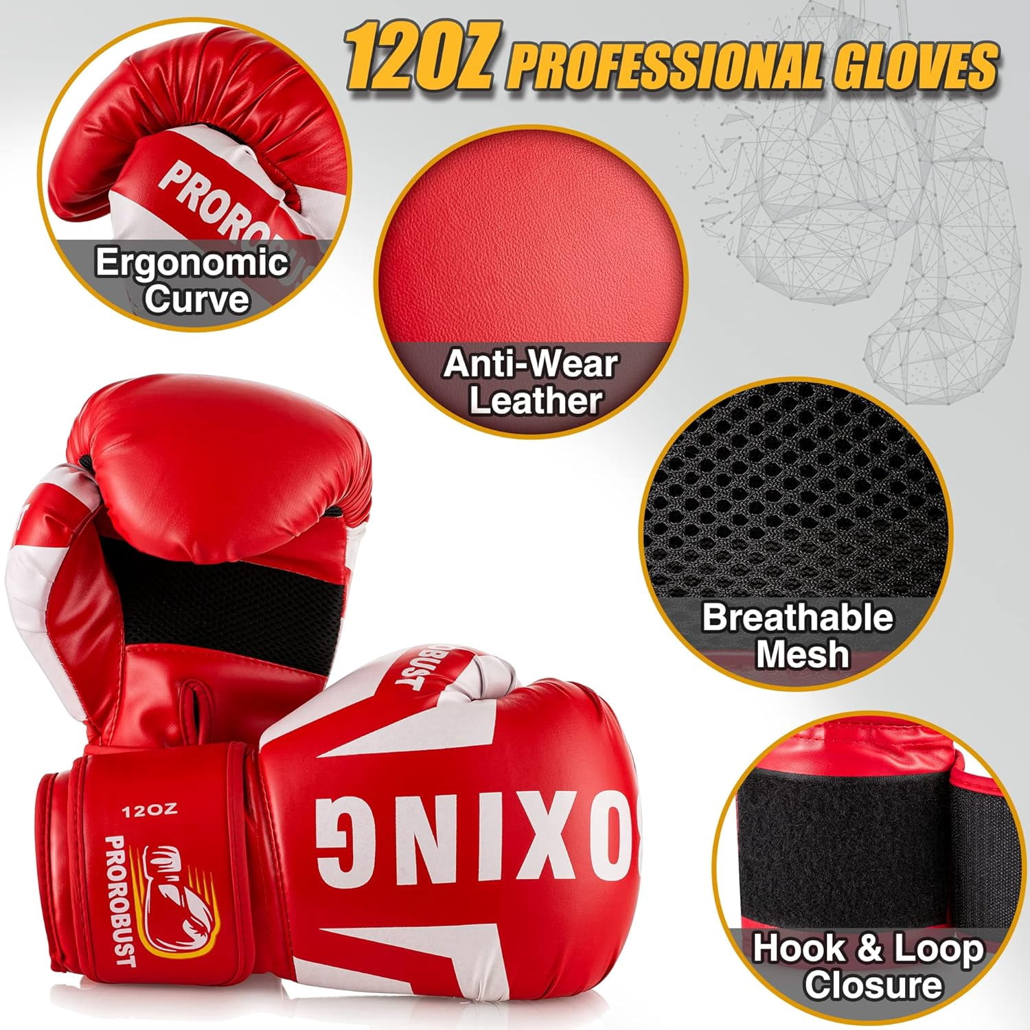 Prorobust Punching Bag for Adults, 4ft Red PU Heavy Boxing Bag Set with 12oz Gloves for MMA Kickboxing Boxing Karate Home Gym Training (Unfilled)