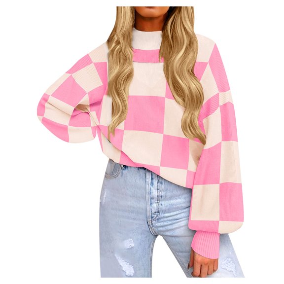 AOOCHASLIY Christmas Tops Women's Long Sleeve Ribbed Knit Loose Sweatshirt Long Sleeve Turtleneck Top