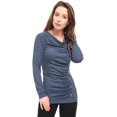 thumbnail image 2 of Women's Cowl Neck Long Sleeves Buttons Decor Ruched Top, 2 of 6