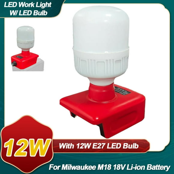 LED Work Light for Milwaukee with LED Bulb, 12W 1500lm Protable LED Flood Light for Milwaukee M18 18V Li-ion Battery, 6500K Cordless Flashlight for Job Site and Outdoors(Battery Not Included)