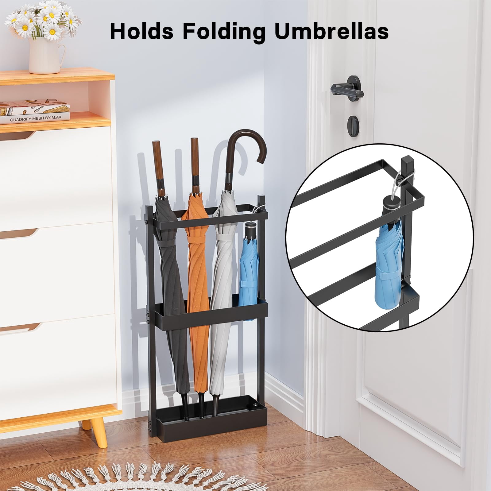 Umbrella Stand With Drying Stone  Steel Holder Rack Organizer For Entryway Mudrooms Office Black