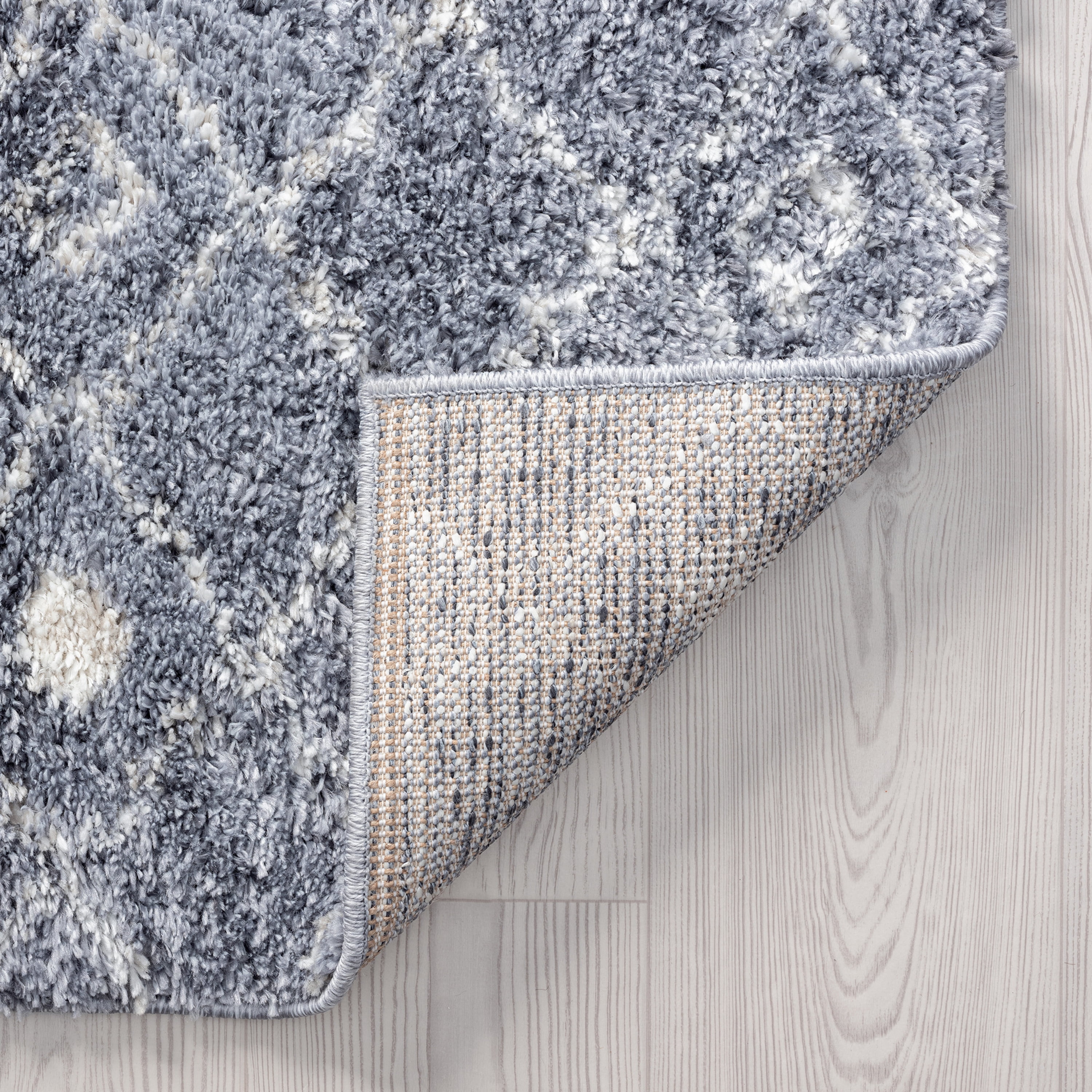 Shag 4x6 Area Rug Thick (3'11'' x 5'3'') Geometric Dark Gray, Cream Indoor Rectangle Easy to Clean