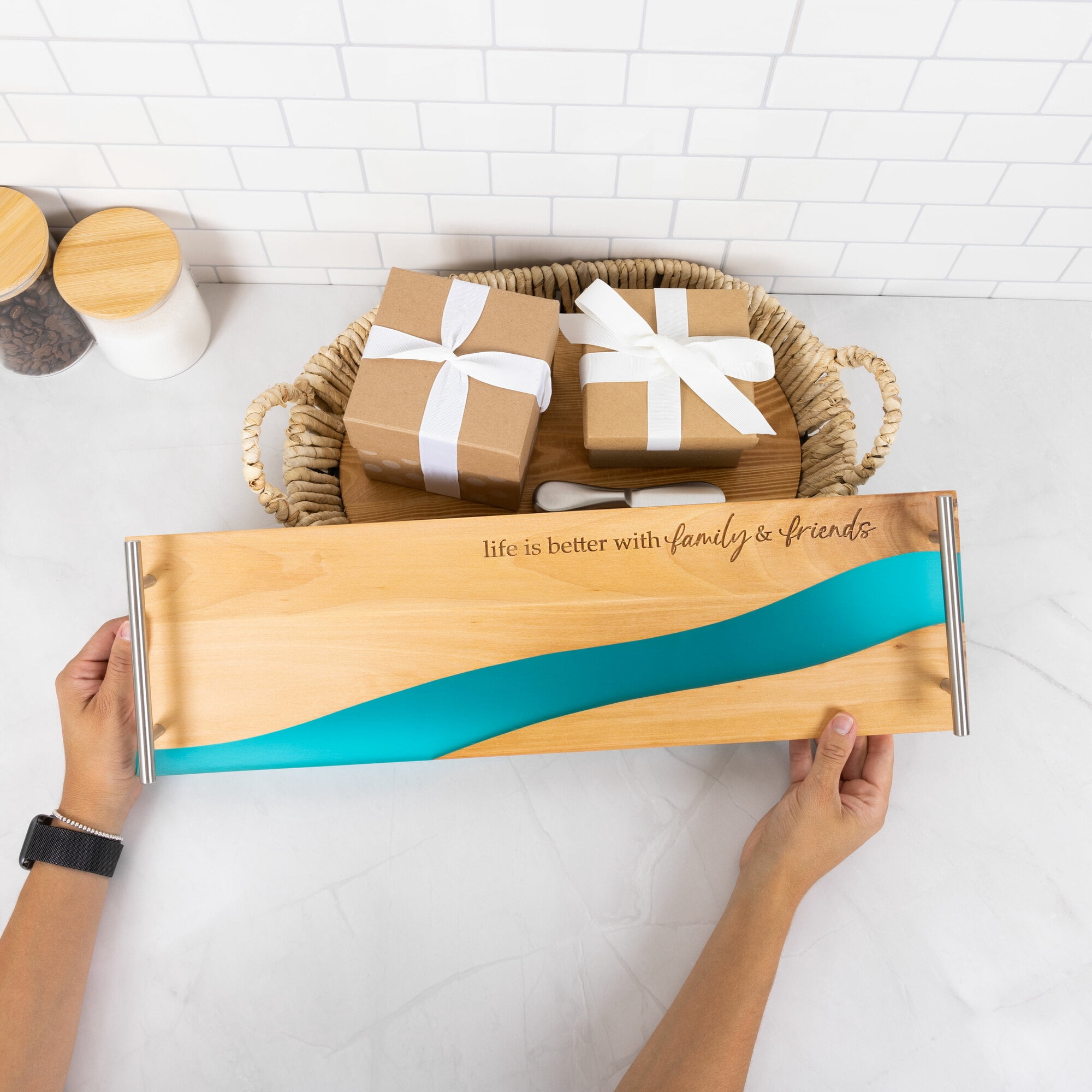 Pavilion Gift Company - Family & Friends - 21" Wood & Resin Cheese/Bread Board Set