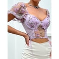 thumbnail image 6 of nvzhuang Women's Summer Crop Tops Three-dimensional Butterfly Stitched Mesh Short Sleeves V-neck Open Back Shirt, 6 of 8