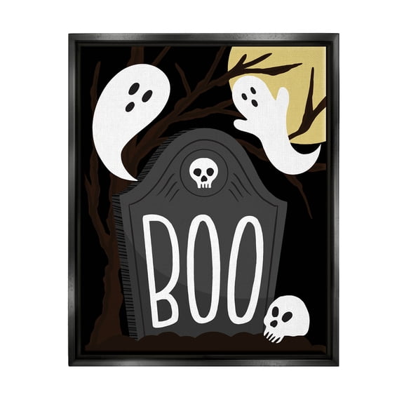 Stupell Industries Boo Haunted Night Gravestone Graphic Art Jet Black Floating Framed Canvas Print Wall Art, Design by Hey Bre! Creative Studio