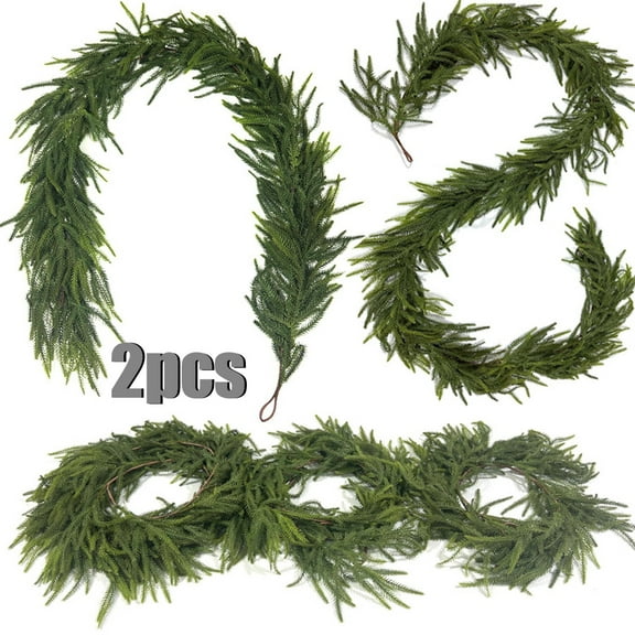 2pcs Christmas Norfolk Garland – 9x2 Ft Artificial Faux Green Garlands for Table, Fireplace, Wall, and Home Decoration