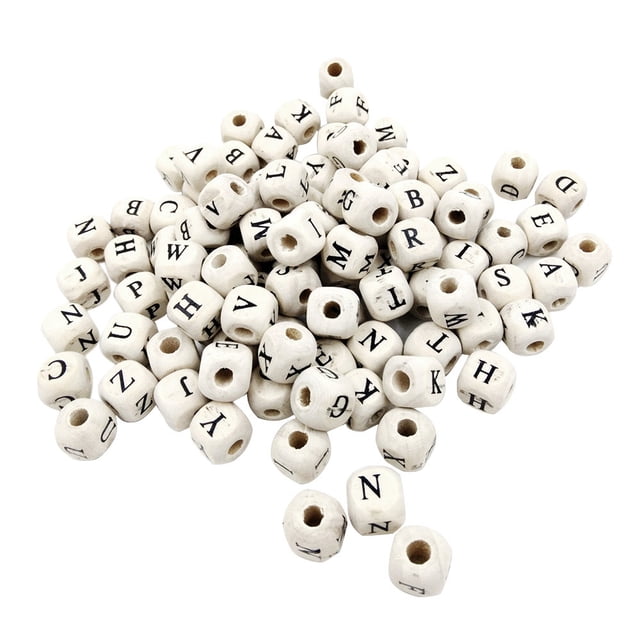 PVCS 100 Pcs Perles Carrées en Bois Mélangées Cube Lettre Perles Intercalaires pour Décoration Intérieure