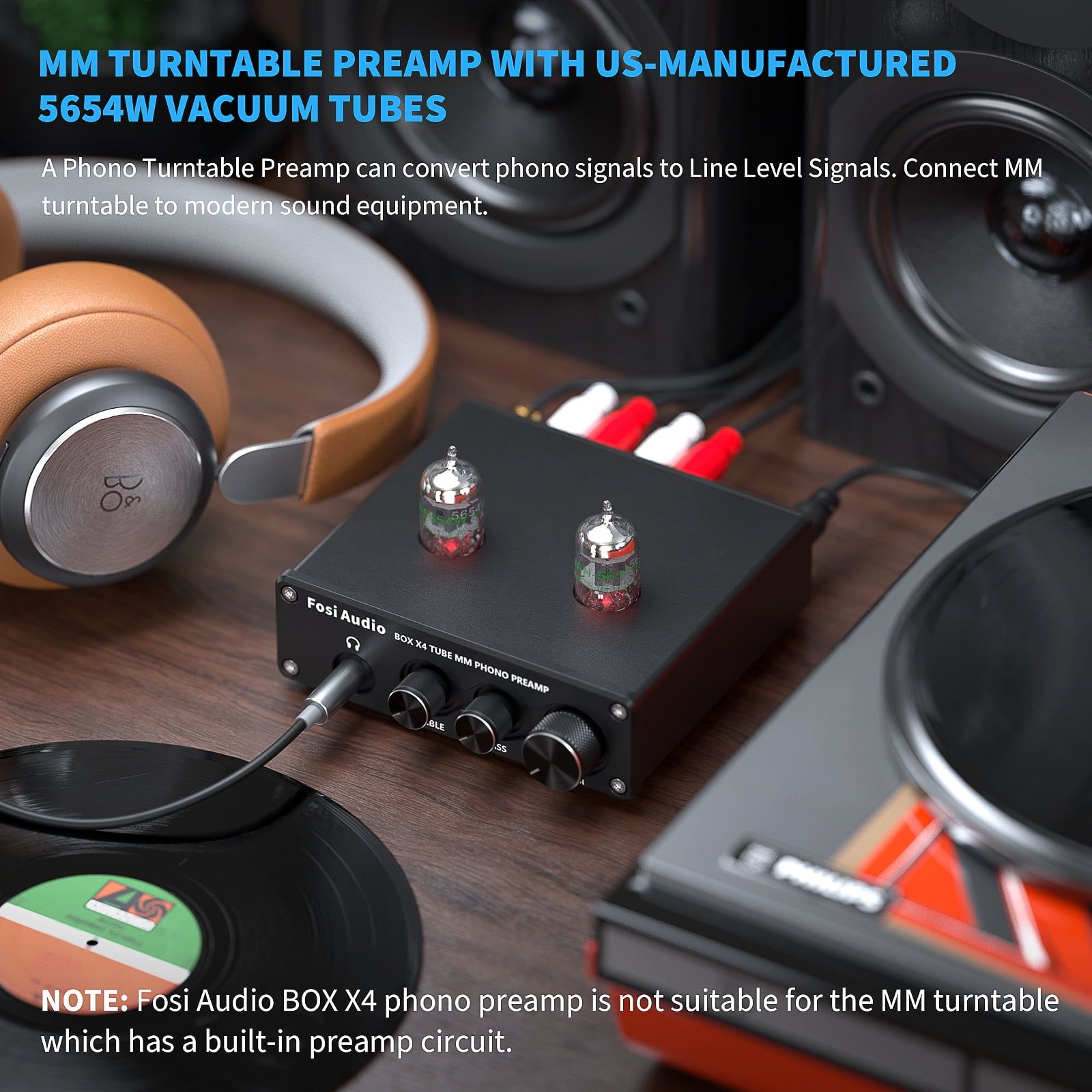 Buy Fosi Audio Box X4 Phono Preamp with JAN 5654W Vacuum Tubes for MM