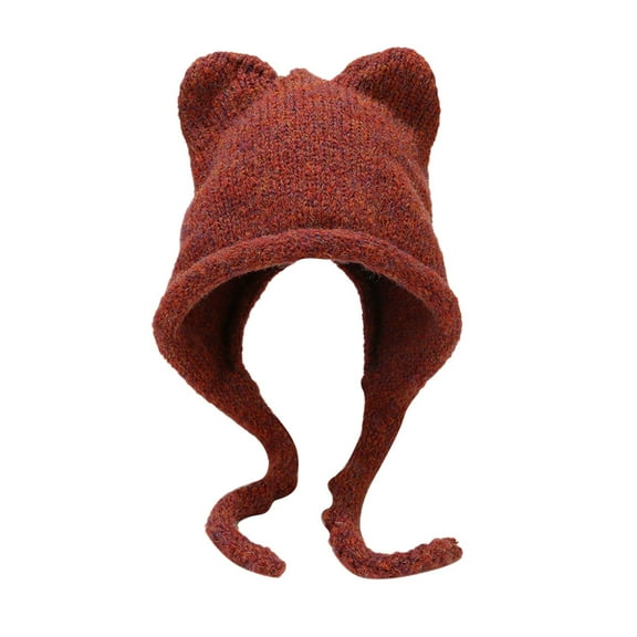 Riforla New Cat Ear Braid Knitted Hat Winter Outdoor Warm Cute Braid Hair Hat Ear Cold Hat Bomber Hats Red