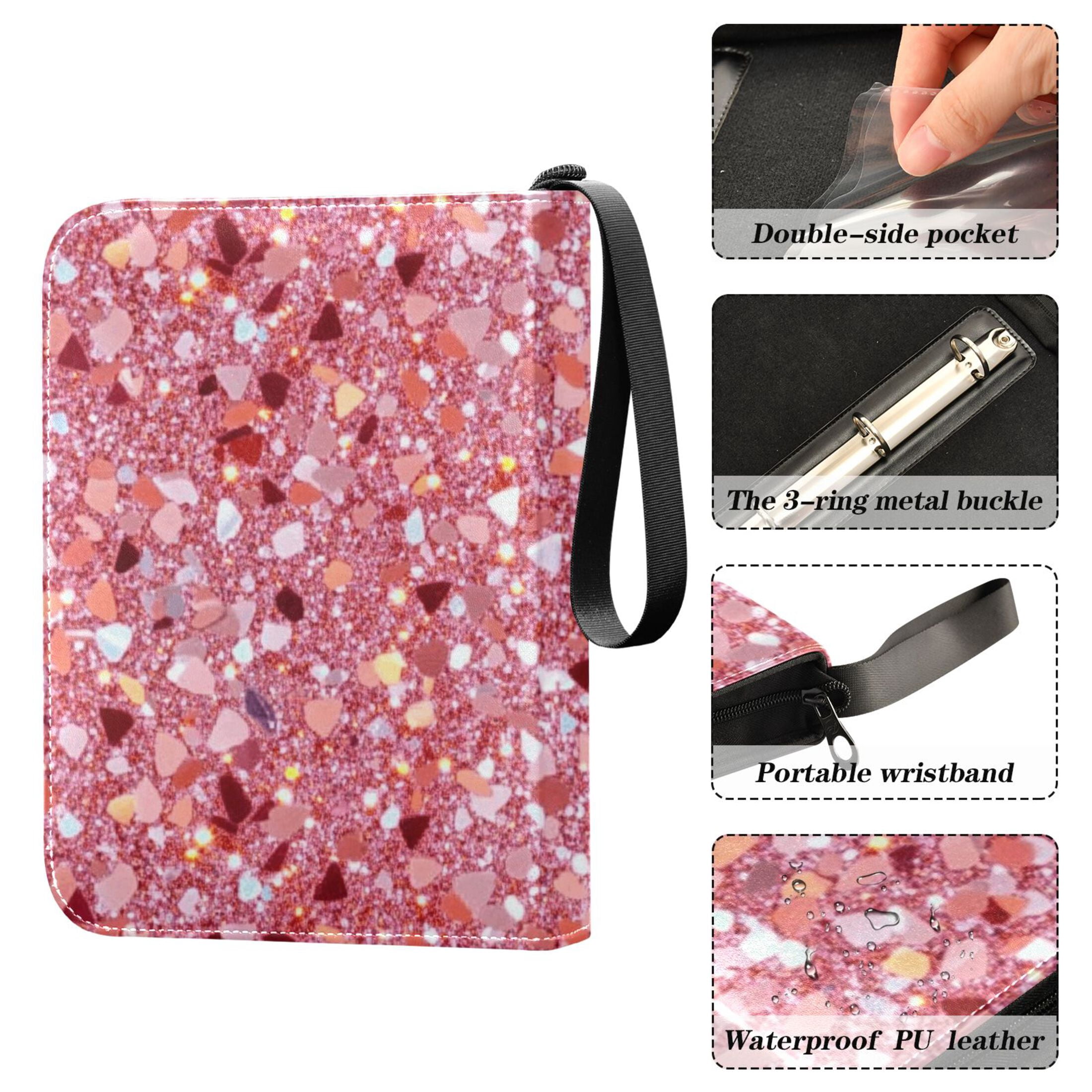 Trading Card Binder Album 400 Pockets 50 Removable 4-Pocket Pages Waterproof Pink Clastic Gemstone