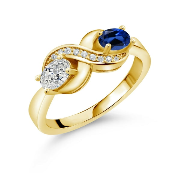 Gem Stone King 18K Yellow Gold Plated Silver Lab Grown Diamond and Blue Created Sapphire and White Created Sapphire Infinity Promise Ring for Women | 1.09 Cttw | Oval 6X4MM | Gemstone Birthstone | 8
