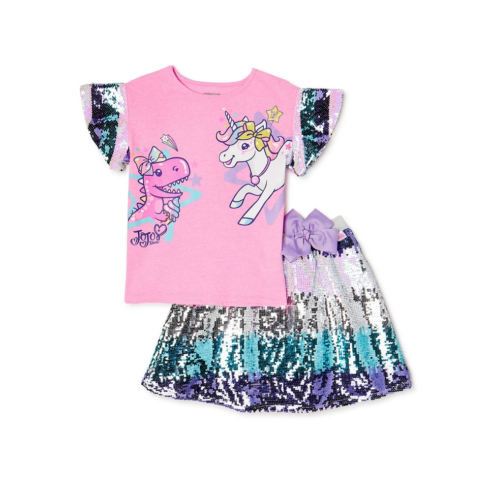 JoJo Siwa - Jojo Siwa Girls Sequin Sleeve Top and Sequin Skirt, 2-Piece